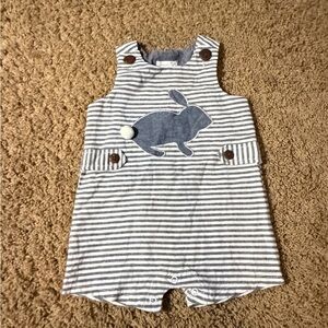 Easter Mud Pie Blue and White Striped Bunny Romper